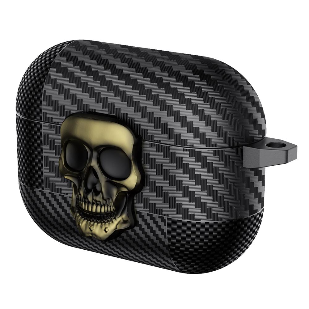 

For AirPods Pro Protective Case Skull Design Snap Switch TPU + Metal Earphone Cover with Carabiner D