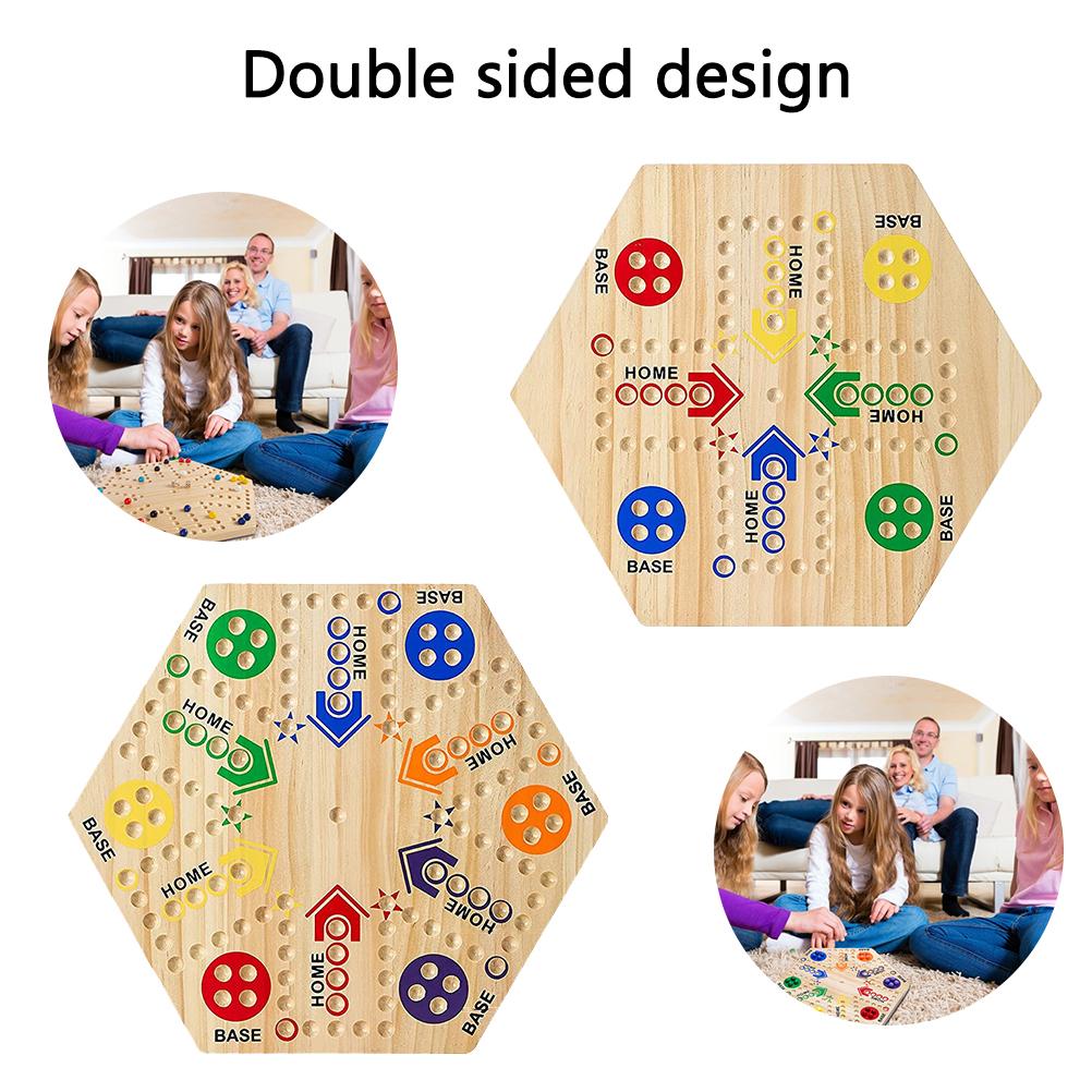 Wooden Hexagonal Flying Chess Board Game Puzzle Toy for Children Double Sided Painted 6 and 4 Fun Player Board Game
