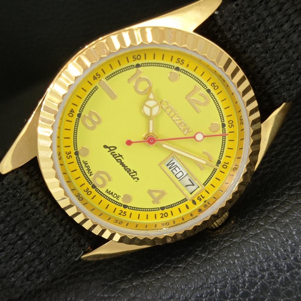 VINTAGE REFURBISHED CITIZEN AUTOMATIC JAPAN MENS YELLOW DIAL WATCH a445347-1