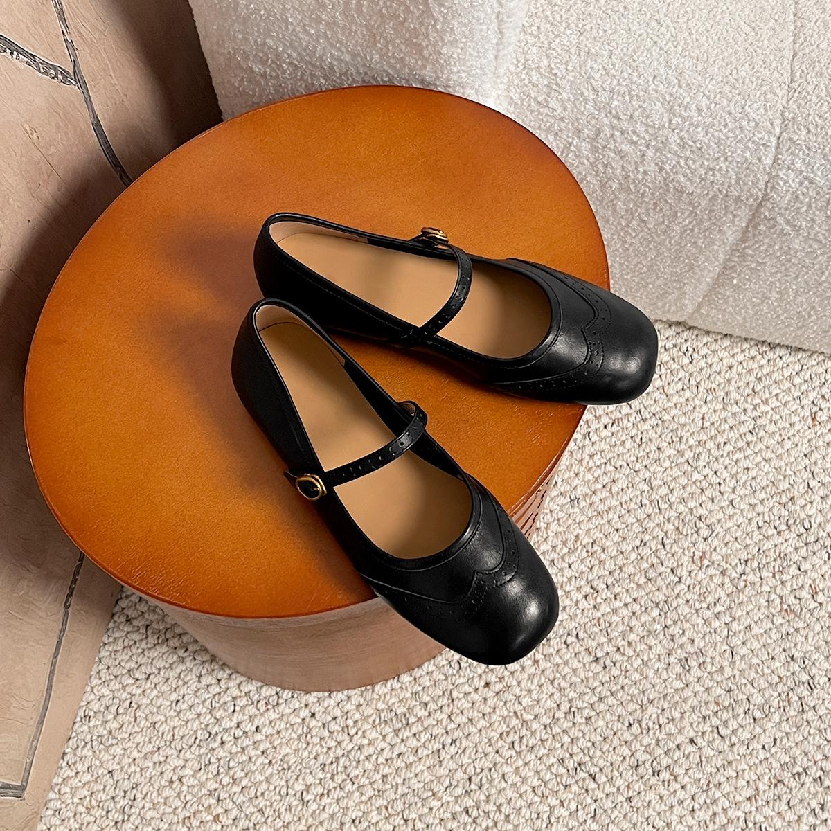 

Версия из овчины~ Модные балетки женские с гравировкой Брок Мэри Джейн туфли в ретро стиле плоские французские маленькие кожаные туфли 40