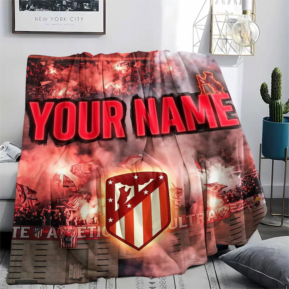 Custom Name,Atlético Madrid Printed Flannel Blanket, soft throw for bedroom sofa, washable, Christmas present, great gift.