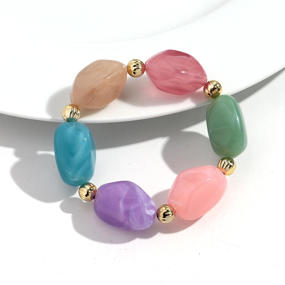 Boho Resin Irregular Beaded Bracelet for Women Men New Trendy Multicolor Acrylic Geometric Strechy Bracelets Jewelry Gifts