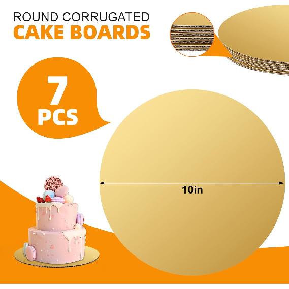 Romeda Cake Board, 7 Cake Boards Per Pack, Cake Board Can Be Used for Baking Cakes, Cake DIY, Desserts and Crafts Use, Food Grade Cake Boards 10 Inch