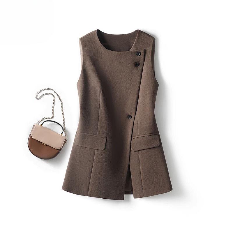 Schwarze Slim Fit Weste Damen Asymmetrische Elegante Weste mit Futter Frühlingsmode