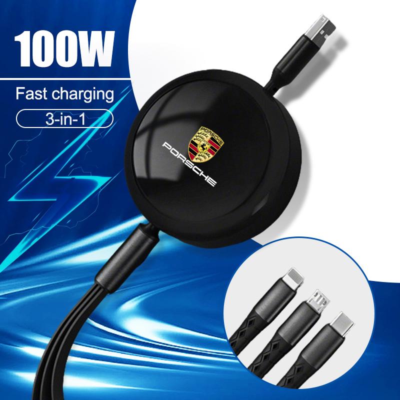 Car 3 in 1 USB Cable Type C Micro USB Fast Charging Cable For Porsche Cayenne Panamera Macan 911 Taycan Boxster Cayman 918Pajun