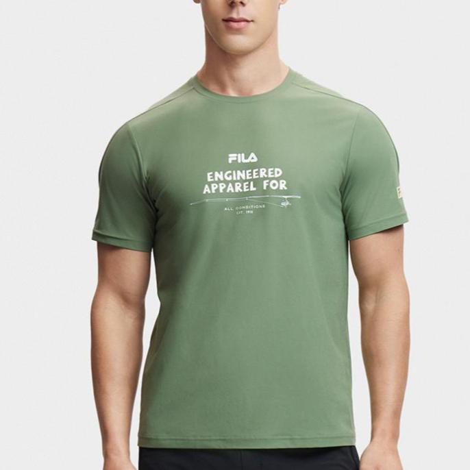 Fila Outdoor Letter Round Neck Breathable Short Sleeve T-Shirt Men T-Shirts Alkaline-Green A11M427112F-GN