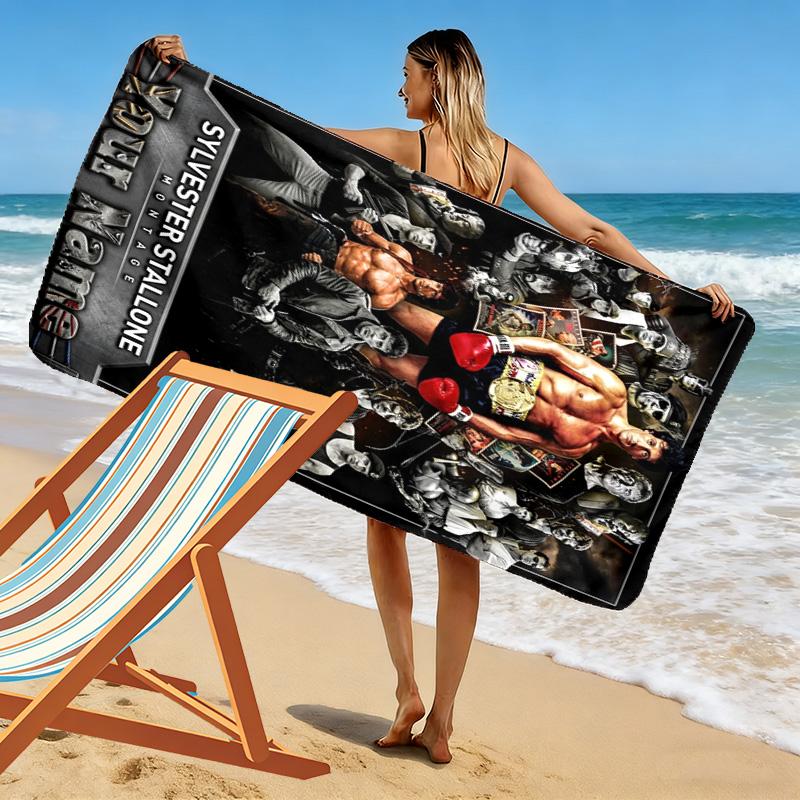 Name Custom Rocky Balboa Print Beach Towel, Large Soft Quick Dry Towel for Beach Camping Swimming