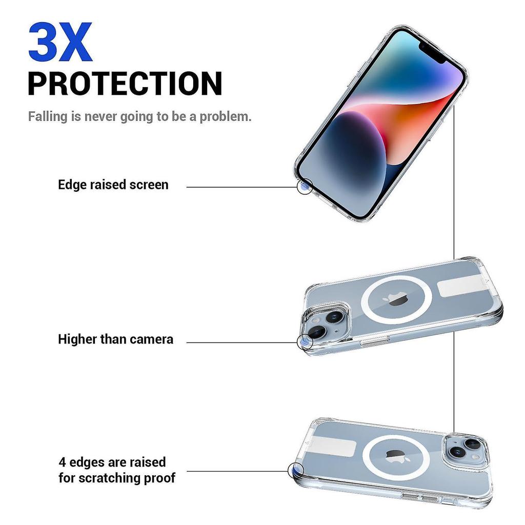 For iPhone 14 Plus TPU+PC Anti-scratch Cover Kickstand Clear Phone Case Compatible with MagSafe