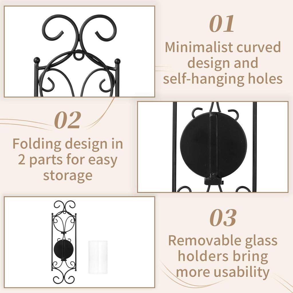 Sziqiqi Candle Sconces Wall Decor - Set of 2 Black Candle Holders for Pillar Contemporary Wall Decorations Sconce Decorative Metal Wall Art for