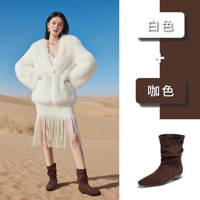 Retro pointed pile boots women's autumn and winter new western cowboy Martin boots casual versatile short boots
