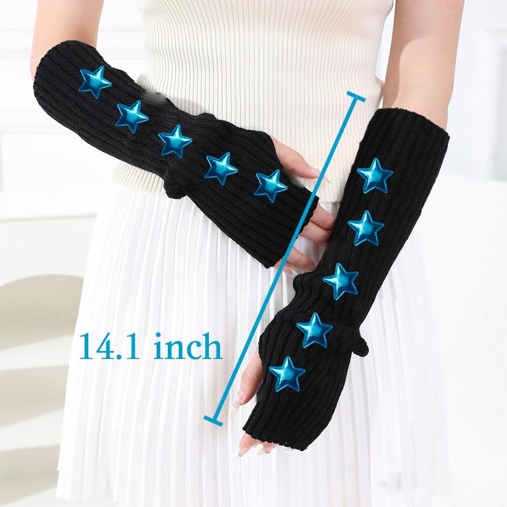 Arm Warmers for Y2K Women Wrist Hand Warmers Knitted Fingerless Mittens Thumb Hole Gloves Goth Punk Gyaru Accessories