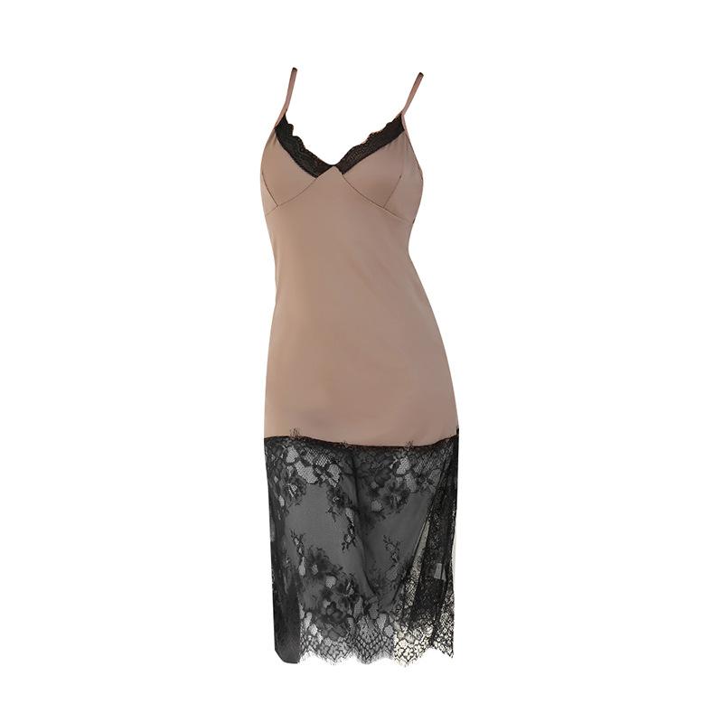 Nuova Camicia da Notte Sexy con Spalline, Pizzo e Scollo a V Profondo, Lunghezza Media, con Vita Stretta, Pigiama per Uso Domestico