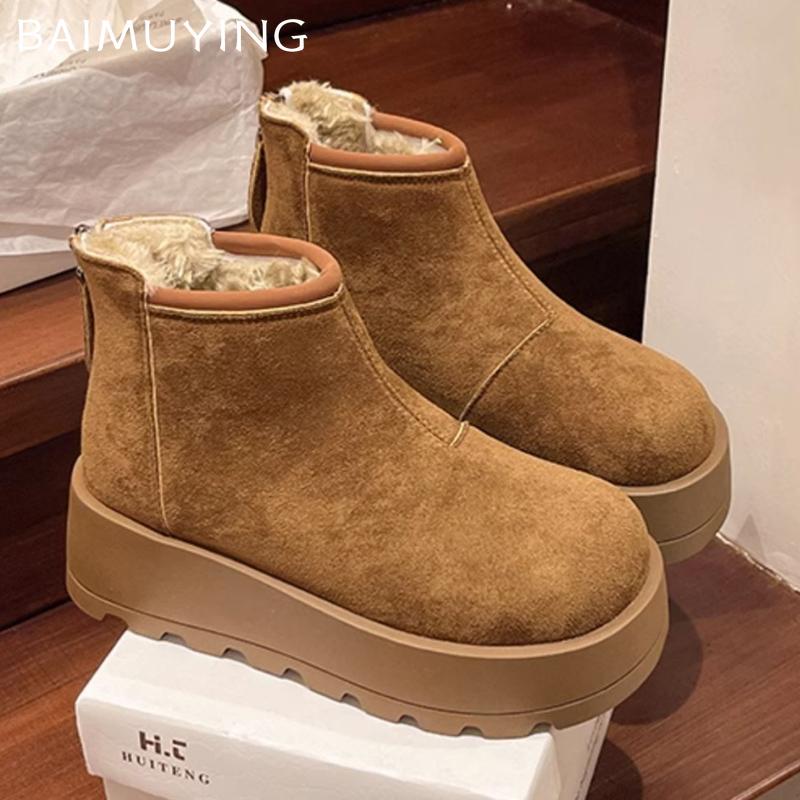Suede Platform Women Snow Ankle Boots Designer Short Plush Mid Heels Cotton Shoes 2025 Trend Winter Warm Casual Botas De Mujer