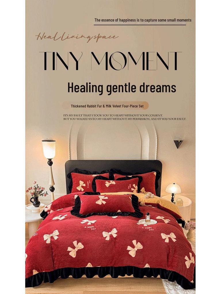 G5Z Winter-Plüsch Korallenfleece Bettwäsche-Set - Verdickte beidseitige Bettbezug & Laken, Dreiteiliges Set