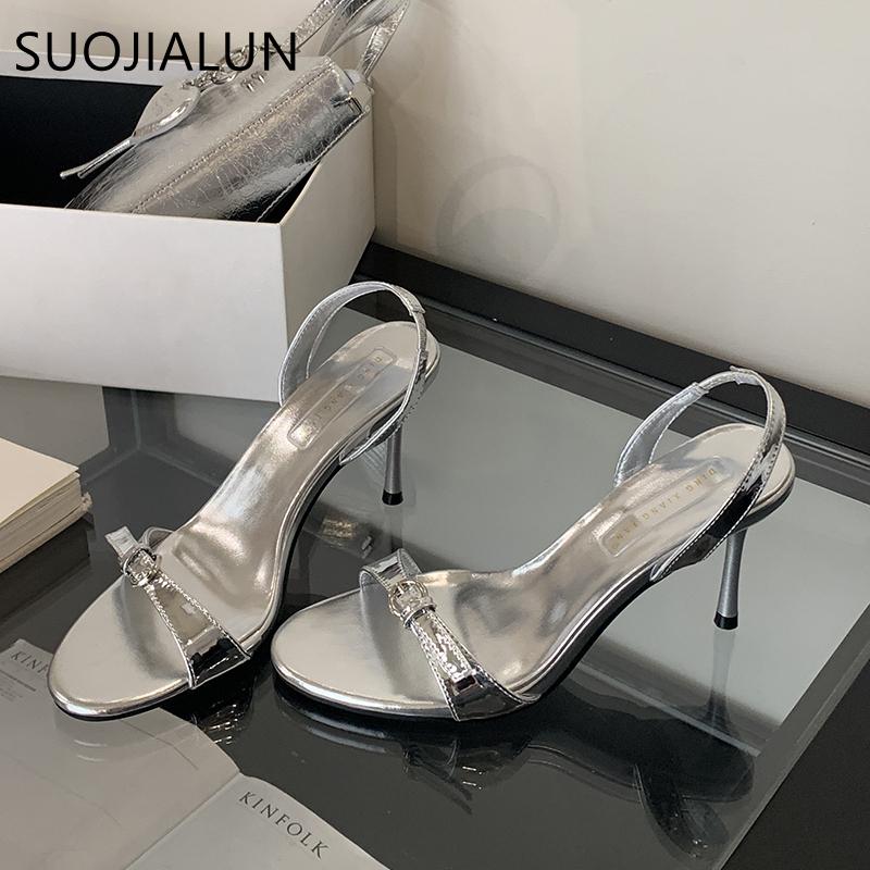 Fashion SUOJIALUN 2025 Summer New Brand Women Sandal Fashion Buckle Ladies Elegant Gladiator Shoes Thin High Heel Outdoor Dress Pumps Sh