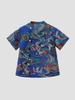 Trendy Summer Retro Chinese Stand-Collar Shirt with Frog Button Print for Boys