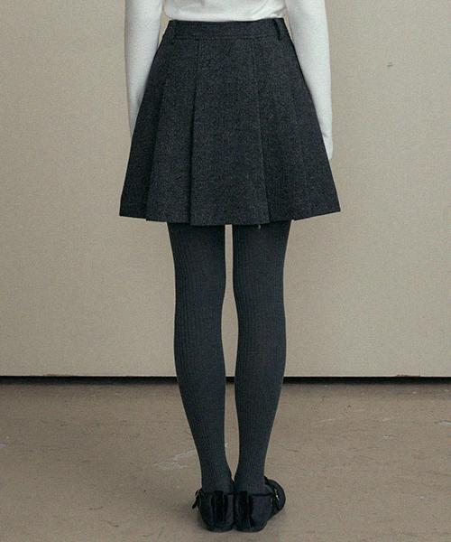 Lingseoul Wool Pleated Short Skirt-Black