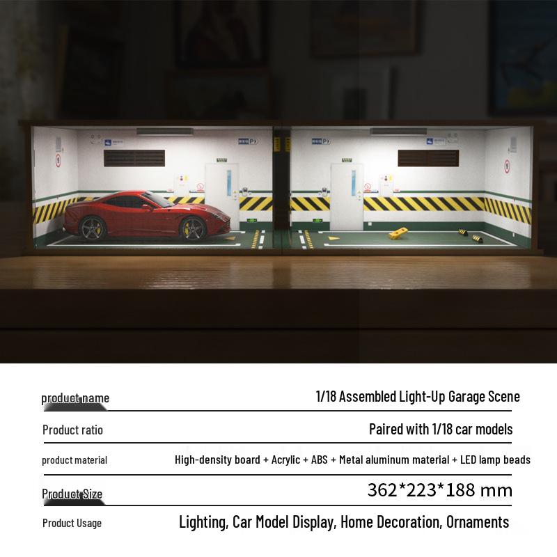 1:18 Scale Wooden Parking Garage Model with Dust Cover - DIY Scene for Adults