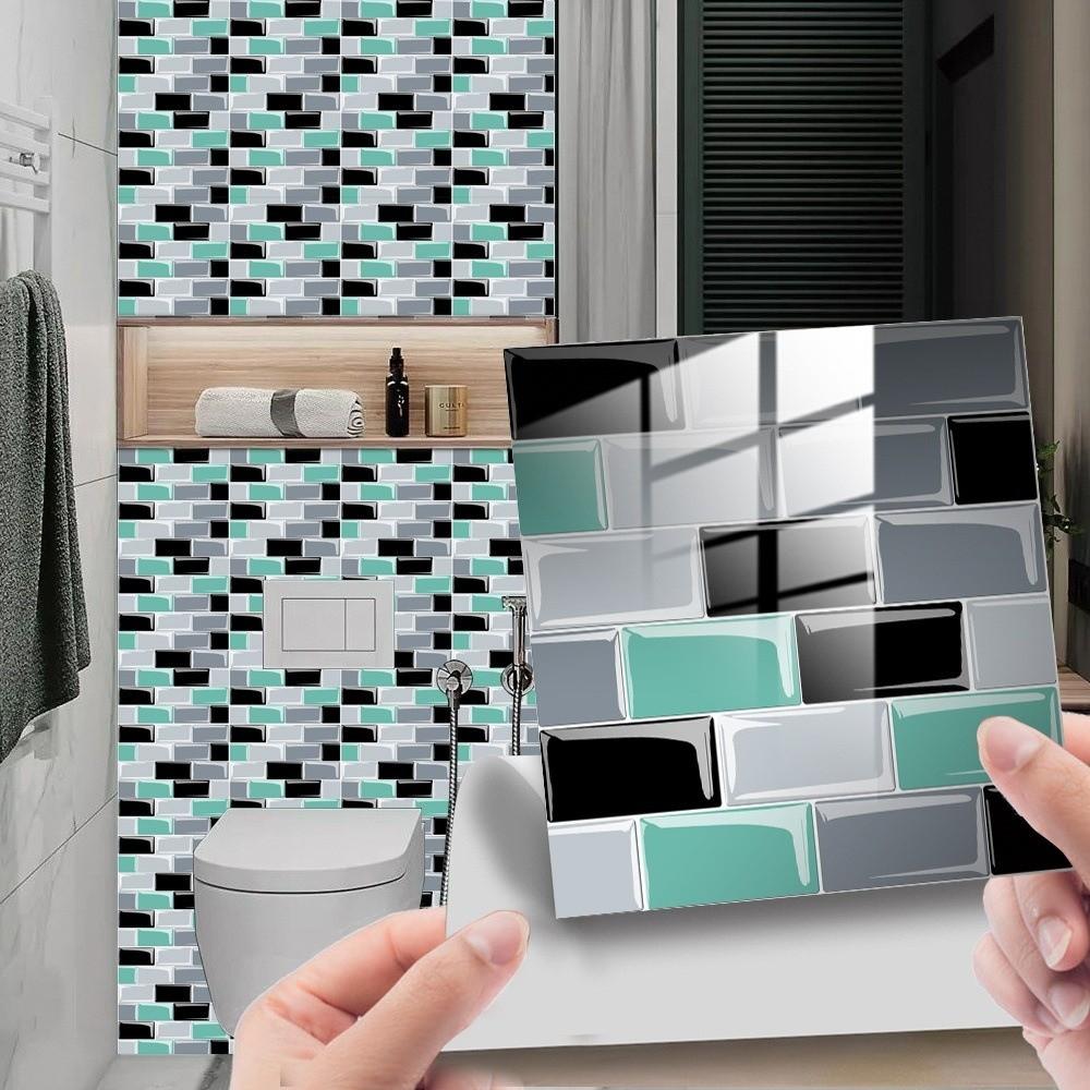 10Pcs PVC Tile Stickers 15*15cm Waterproof 3D Wall Sticker Marble Grain Self Adhesive Art Wall Decal