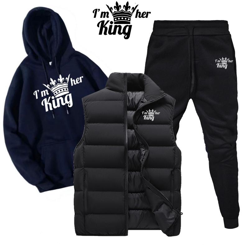 

Men Women Hoodie Sweatshirt Sets Cotton Autumn Winter Long Sleeve Tracksuit Men Vest + Hoodies + Pants 3 Piece Set 3XL