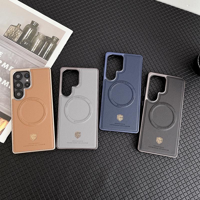 For Samsung Galaxy S23 S24 S25 Ultra Plus Case KIGC Style Series Strong Magnetism Wireless Charging Matte Leather Back Cover