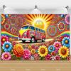 Colorful Peace Love Retro Hippie Bus Dyed Backdrop Kids Birthday Party Decorations Bohemian Style Guitar Floral Photography Prop