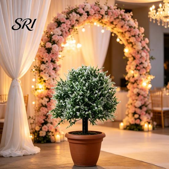 Outdoor Faux Plants with Stands 23.6" Artificial Lavender Topiary Ball Spike Shrub Bushes UV Protected Greenery Resistant for Front Porch Backyard
