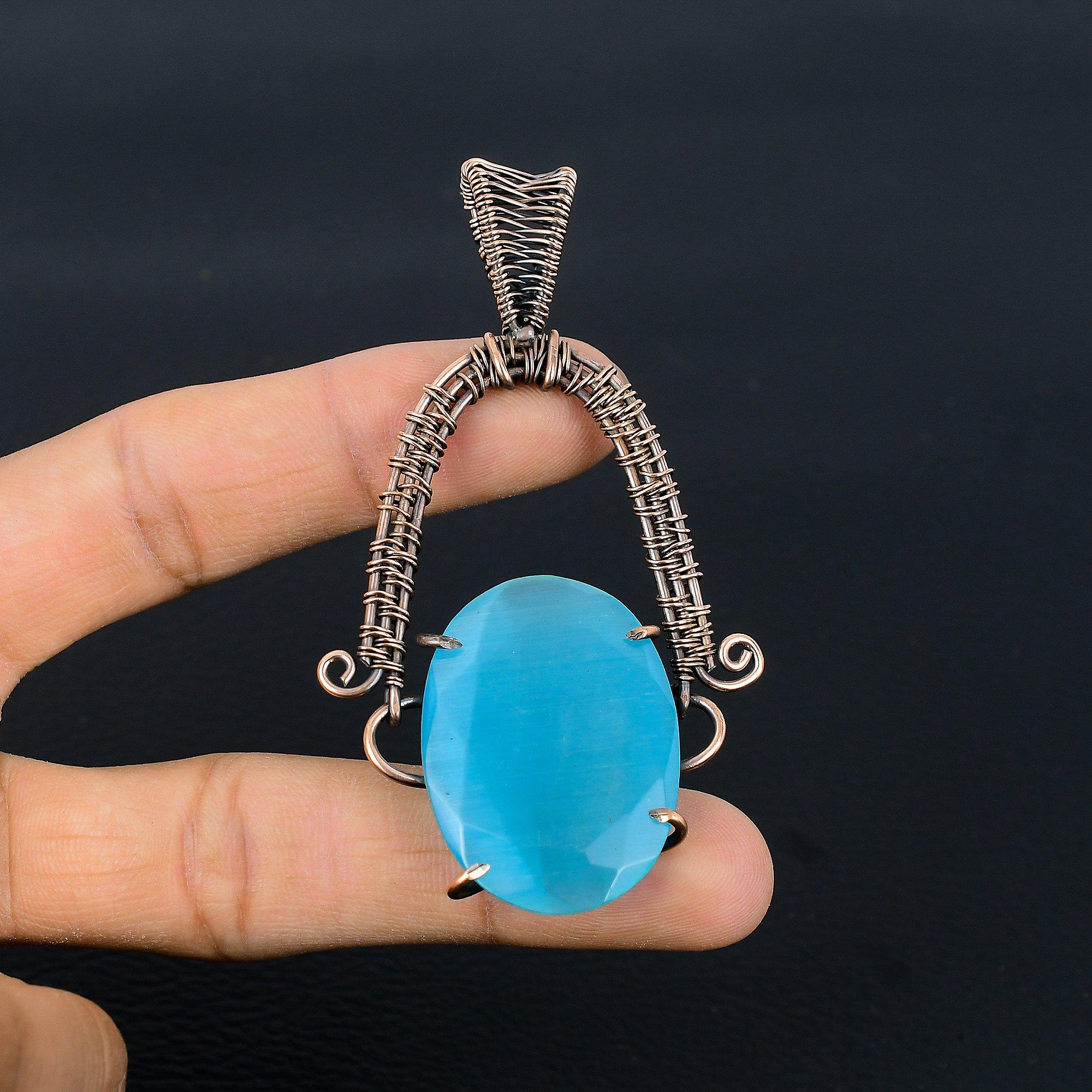 

Monalisa Pendant, 999 Copper Wire Wrapped Pendant Handmade Gemstone Jewelry, Gifts For Wife Brand New Pendant 2.55 Inches