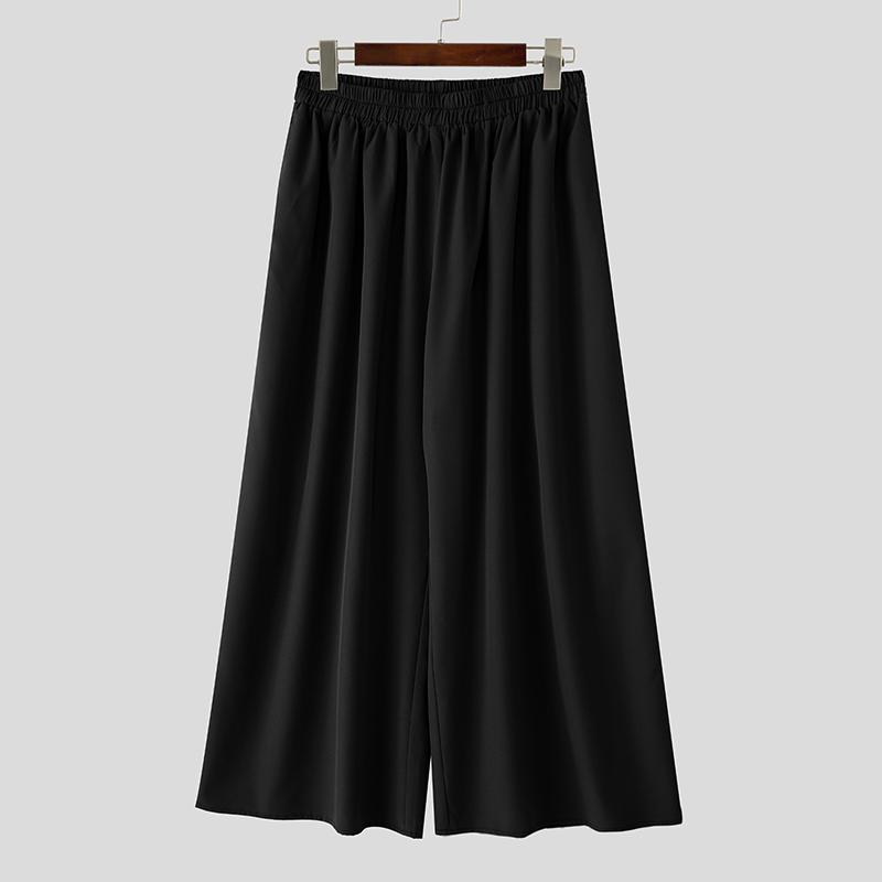 

INCERUN Мужские однотонные эластичные брюки плиссе кэжуал с широкими штанинами и карманами