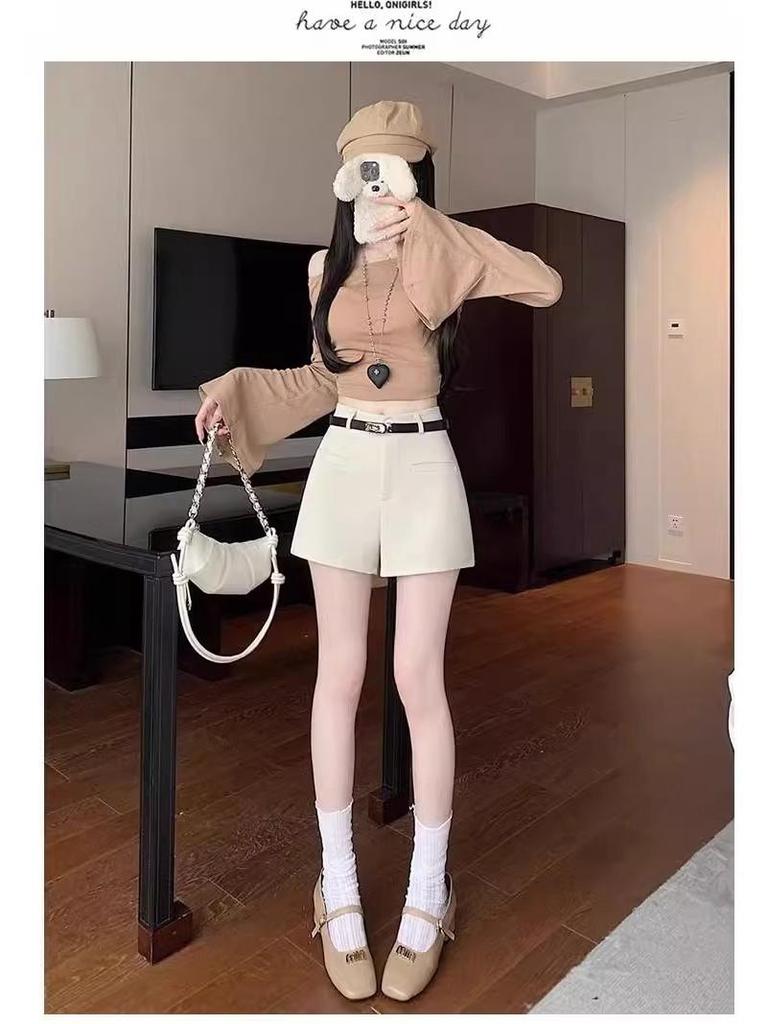 2025 New Korean Style Women's High Waist White Summer Shorts, Slimming Wide Leg Casual Pants