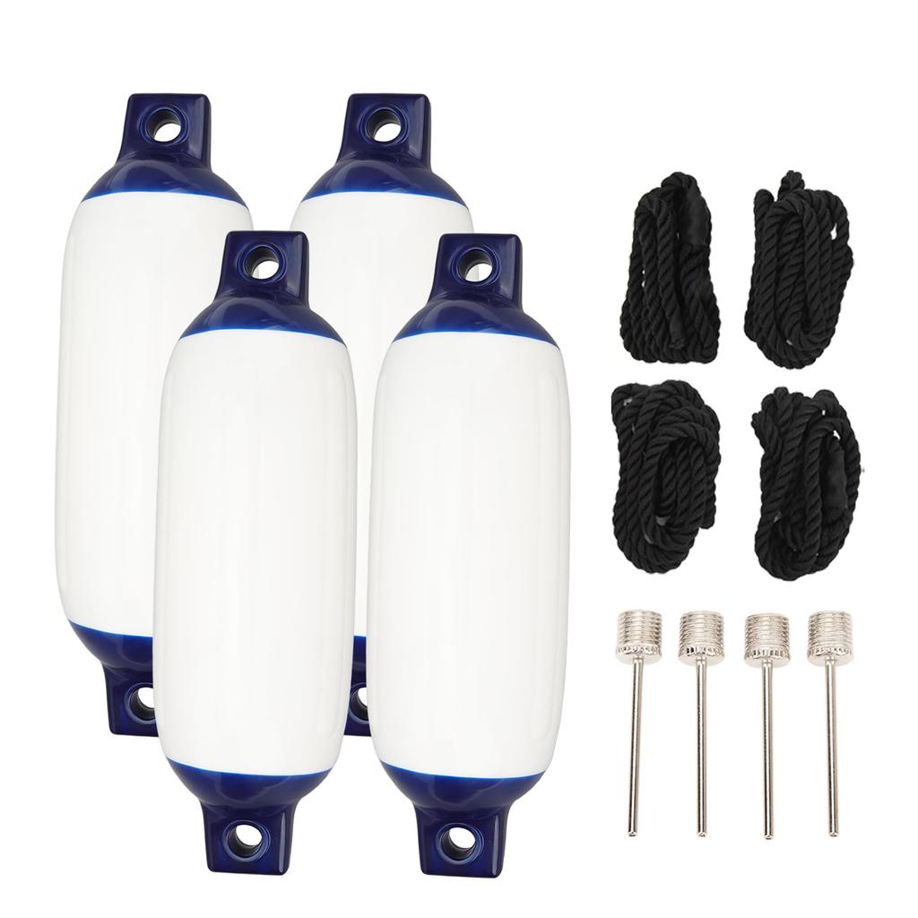 4 Pcs Inflatable Boat Bumpers Ribbed Twin Eyes Buoys Docks Shield Protection Bumper with 4 Ropes for Yachts Boats