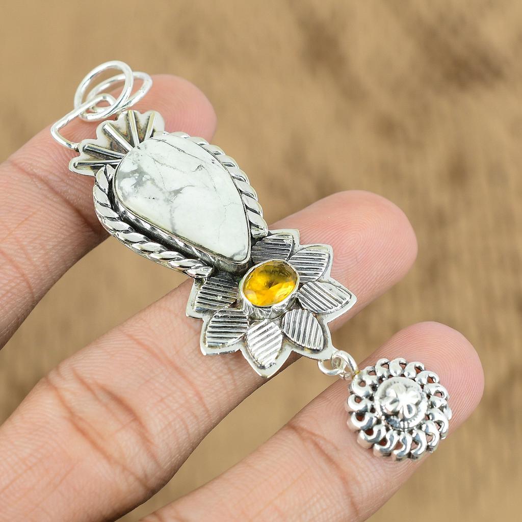 Natural Howlite Gemstone Indian Jewelry 925 Sterling Silver Pendant For Women