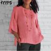 Women's Fashion Casual Summer Spring Solid Color Print 3/4 Sleeves O-Neck Blouses & Shirts