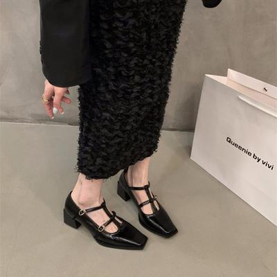 High-end Small Leather Shoes Thick Heel Single Shoes Light Mouth Square Head High Heels Women's Early Spring Mary Jane Shoes