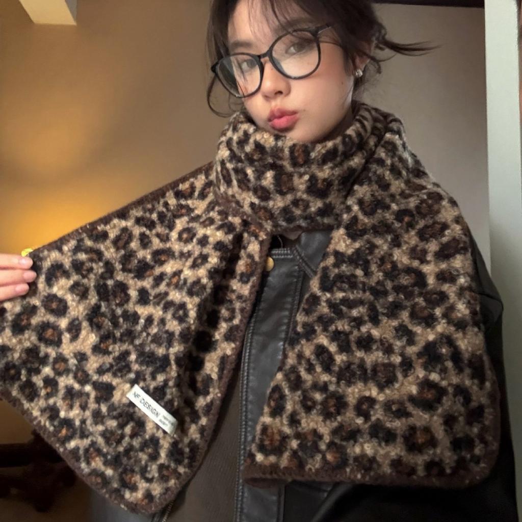 Leopard Print High-End Imitation Wool Roll Double-Sided Scarf For Women'S Autumn And Winter Warmth Fashionable Retro Scarf