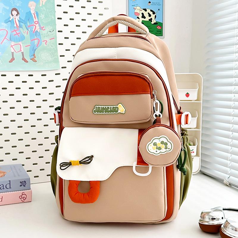 Schoolbag Korean Version Ins New High-value Fresh and Sweet Contrasting Splicing Backpack Junior High School Students Lightweight Spring Outing