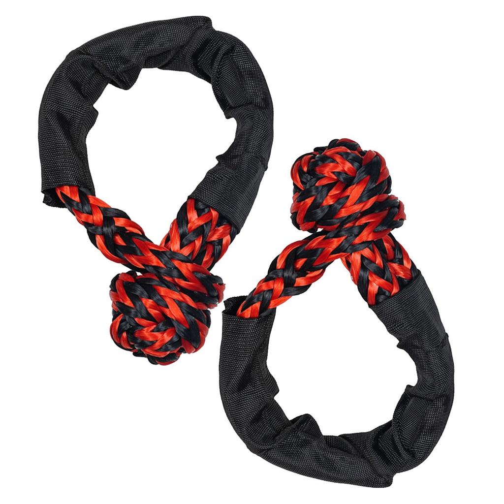 Weiche Schäkel Abschleppseil, Set mit 2 Stück, Synthetisches Auto-Seil, 12mm x 52cm, 17t Bruchfestigkeit, mit Schutzhülle und Aufbewahrungstasche (Schwarz und Rot)