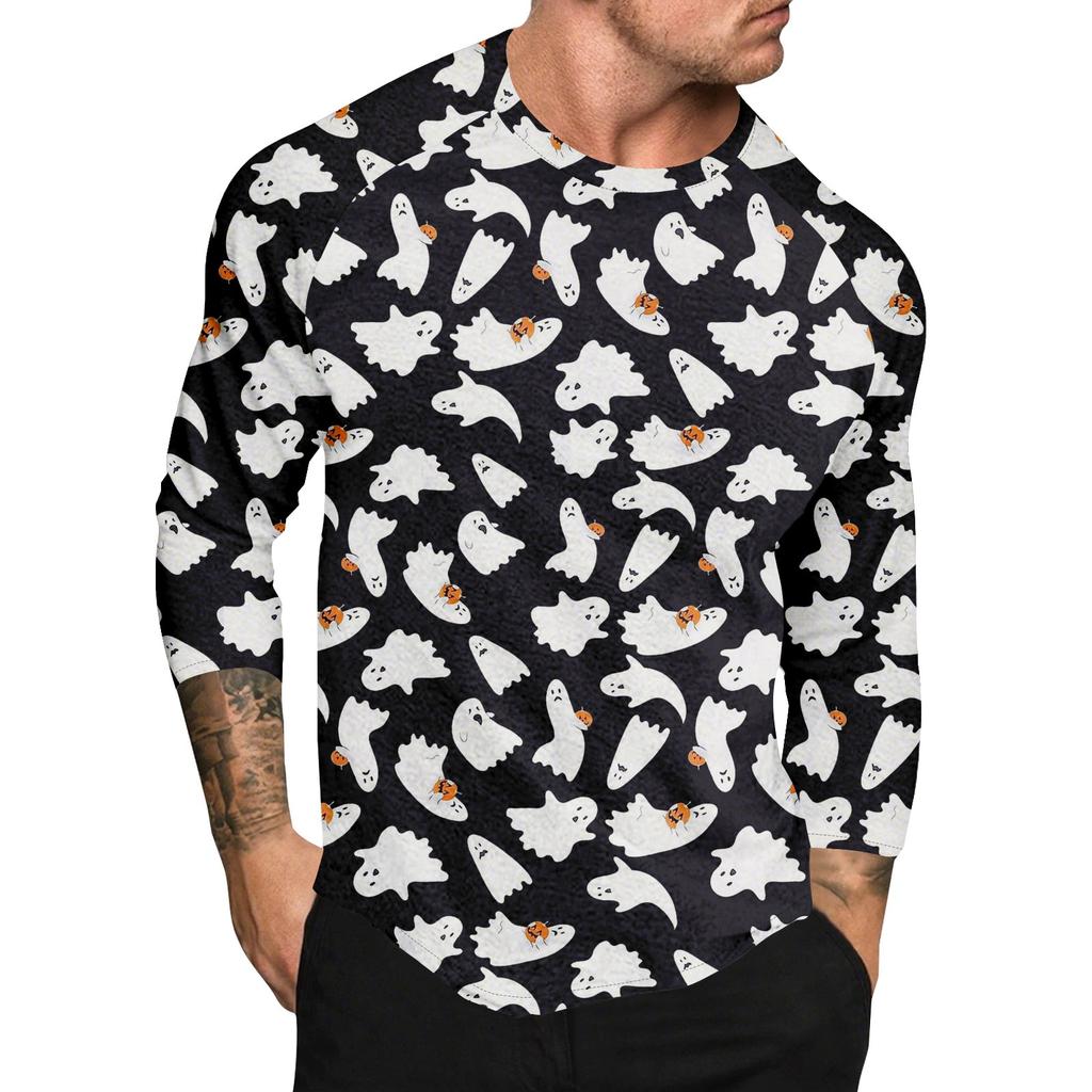 Halloween Print Raglan Sleeve Men's Long Sleeve Top