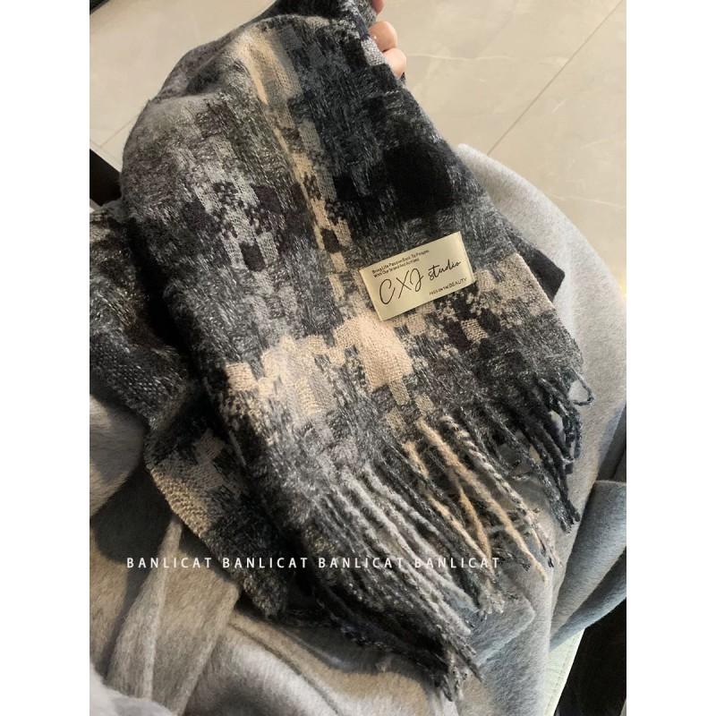 Soft Fuzzy Oversized Scarf Women Winter Warm Thick Acrylic Blend Solid Color Plush Neck Wrap