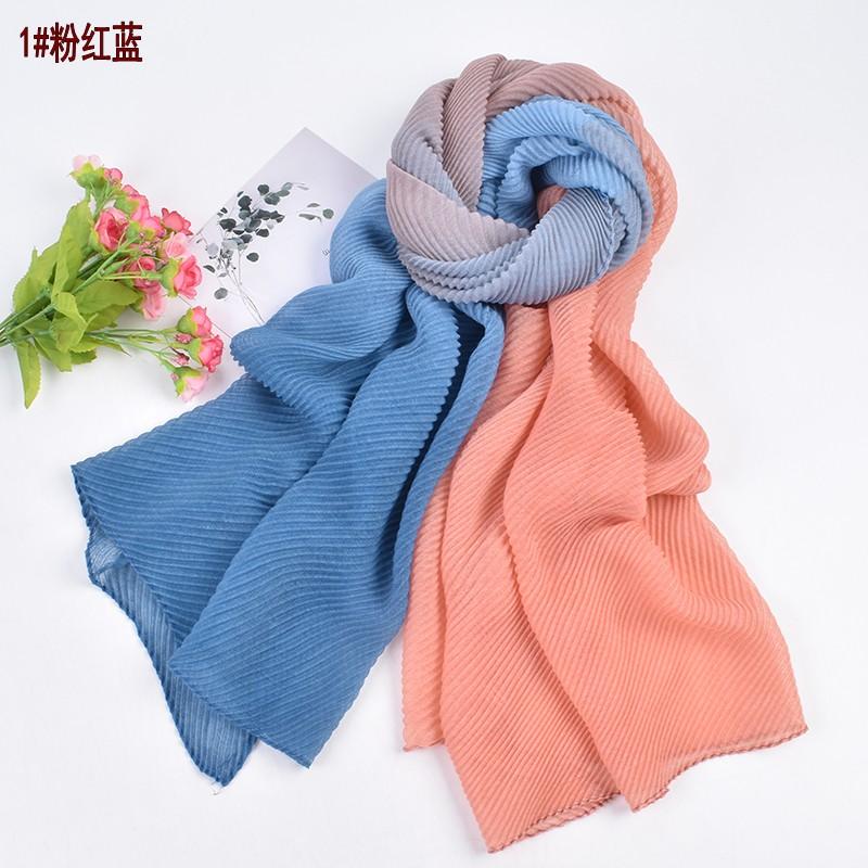 Autumn and Winter New High Quality Balinese Yarn Twill Wrinkled Long Scarf Breathable Pleated Wrapped Shawl