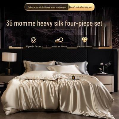 Set de Pătură de Dormit Nud de Lux cu Față Dublă din Mătase de Dud, Set de Pat din Patru Piese - Lenjerie de Pat din Mătase Naturală și Tencel