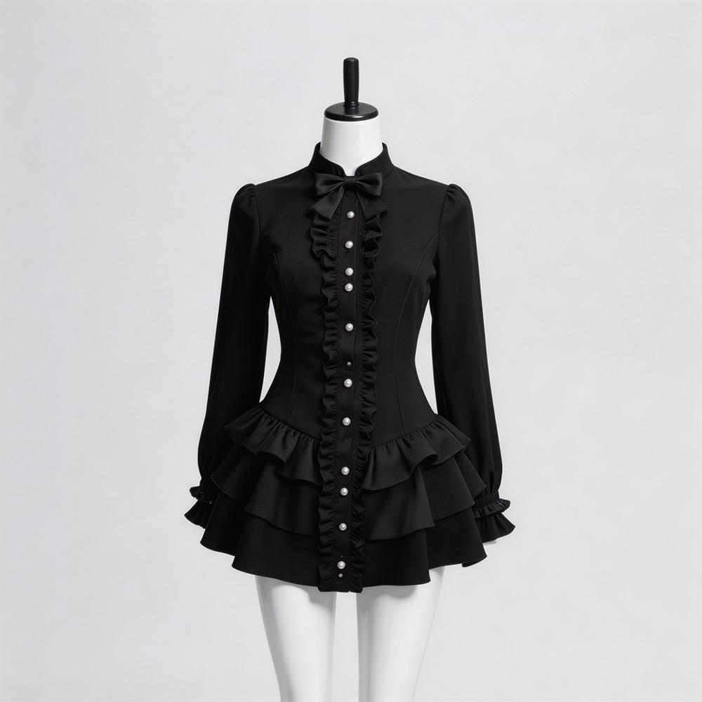 Black Gothic Dress for Women Halloween Vintage Vampire Cosplay Renaissance Dark Short Skirt