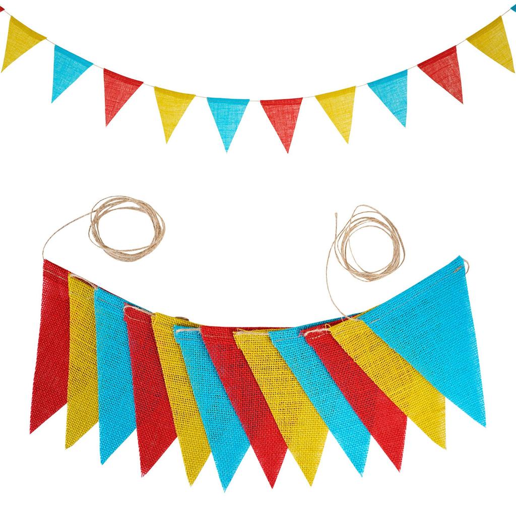 12 Gradient Yellow Linen Pennant Flags - Western Style Wedding & Birthday Decorations