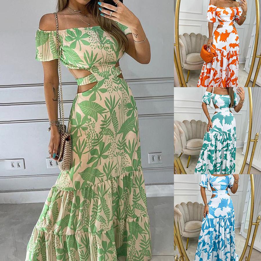 New Spring Women's Sexy Chic Printed Ruched One-Shoulder Casual Fashion Dress