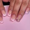 2024 Rectangle Pink Diamond Flower French Edge Press-On Nails - High-Quality Handmade Tips