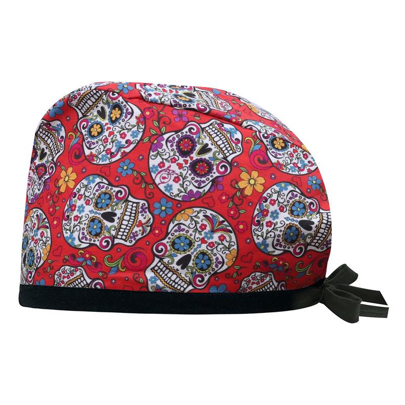 Adjustable Cotton Surgical Cap with Cartoon Print for Women and Men