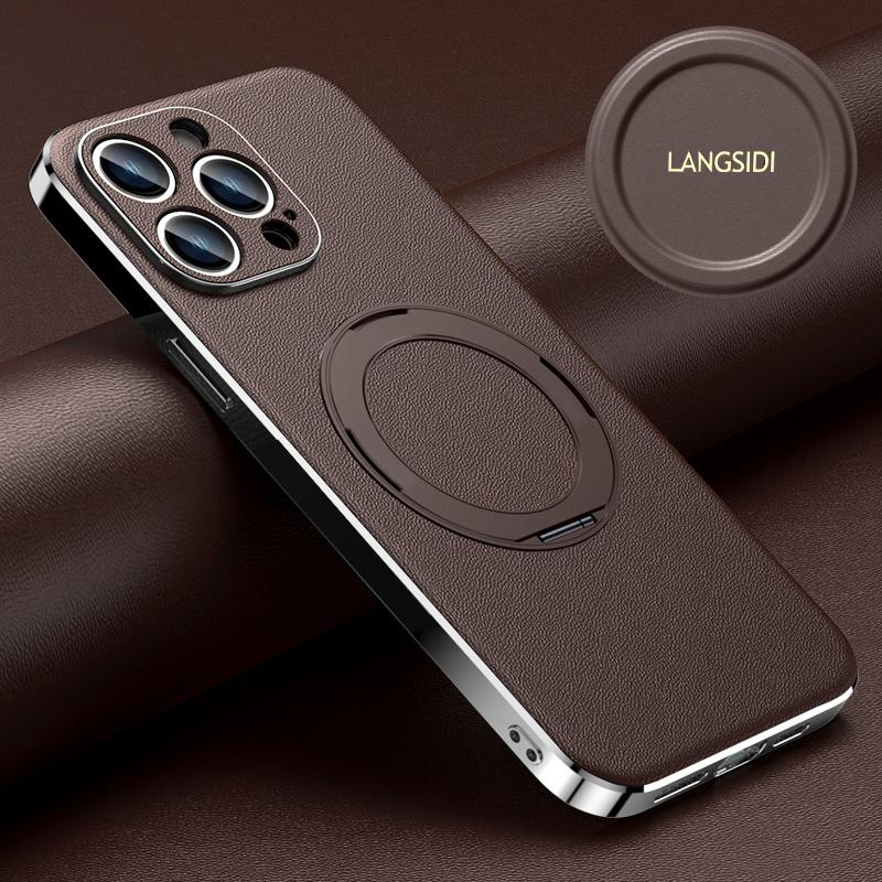 Magnetic Leather for Magsafe Case for IPhone 15 14 Pro Max 13Pro 16 Plus Ring Luxury Lens Protection Holder Phone Back Cover