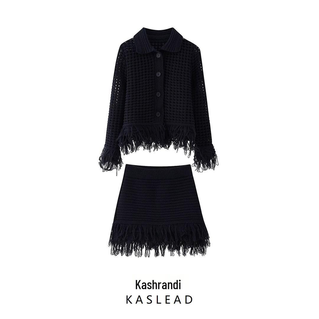

Spring 2025 Women s European & American Style Turn-Down Collar Long Sleeve Knitted Cardigan with Half Skirt Medium