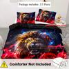3-teiliges Bettwäsche-Set Wilder Löwe mit Blau Roter Rose 3D-Druck Bequemer Bettbezug King Queen Twin Single Größe Geburtstagsgeschenk für Jungen