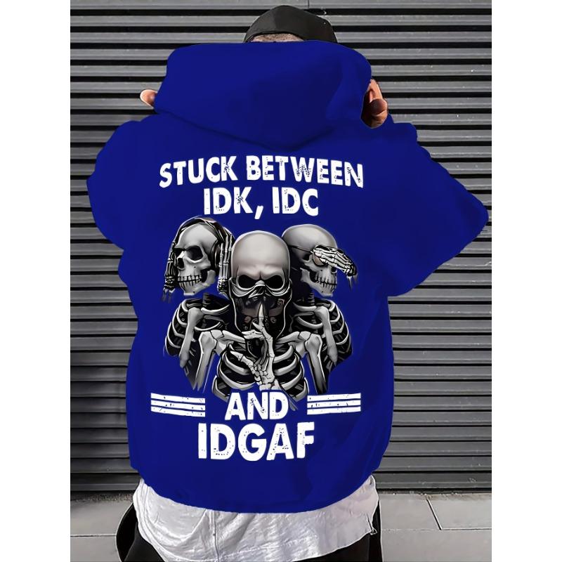 

European and American Fashion Autumn Skull Print Micro Elastic Comfortable Hooded Sweatshirt Outdoor Street Style Clothing L синий